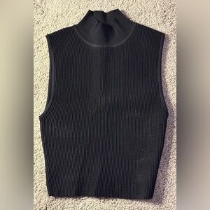 Aritzia Babaton Black Ribbed Knit mock neck Top